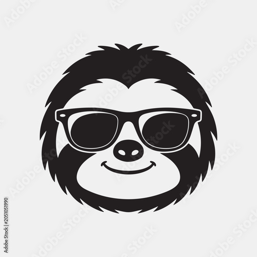 Funny Cartoon Sloth Face Vector Illustration Wearing Cool Black Sunglasses and Smiling Isolated on Light Background,