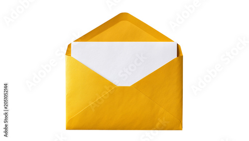 Open yellow envelope with white paper inside