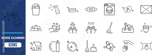 Tableau sur toile Daily household cleaning line icons