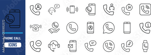 Slika na platnu Phone call communication line icons