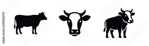 Bild auf Leinwand Cow Icons Set. Farm Animal and Cattle Symbol Collection.