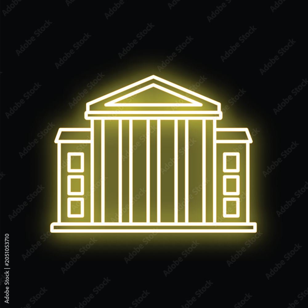 Fototapeta premium Classical architecture structure with columns glowing in yellow neon light on a black background