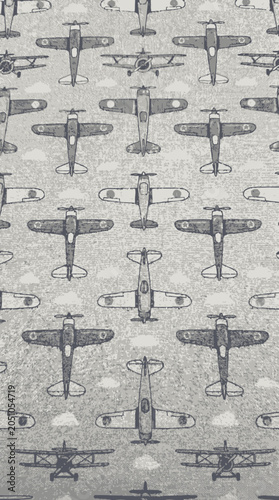 Foto Vintage Biplane Aircraft Pattern Design.