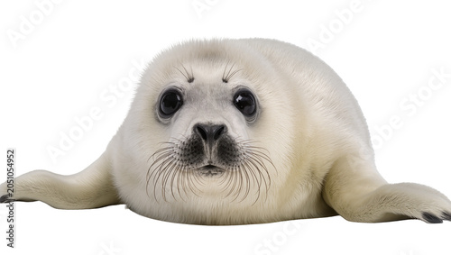 Εκτύπωση καμβά Baby harp seal pup with fluffy white fur and big black eyes