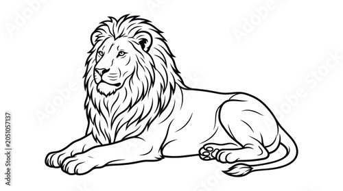 Majestic Lion Lying Down, Outline Drawing, Vector Art, King of Beasts