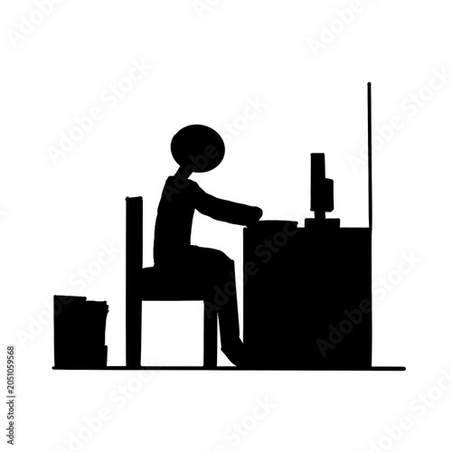 business man silhouette. Hand Drawn Professional Worker Carrying Briefcase and Rolled Documents, Black and White Sketch Illustration