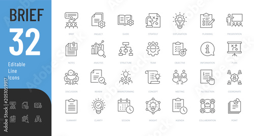 Tableau sur toile Brief Line Editable Icons set