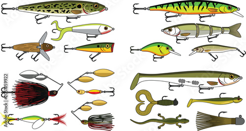 Photos Freshwater Fishing Lure Collection with Crankbaits Spinnerbaits Soft Plastic Bai