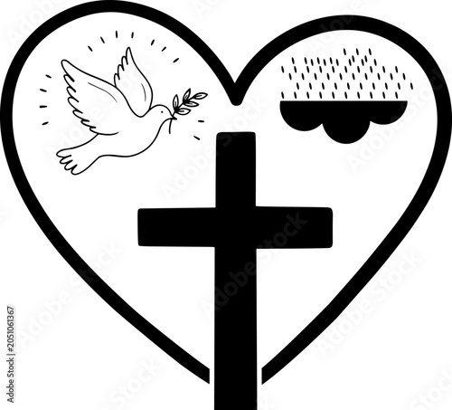Christian Heart Cross with Dove and Crown of Thorns eps Vector Faith Design