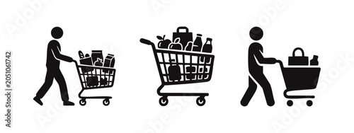 Foto Person Pushing Shopping Cart with Groceries Icons