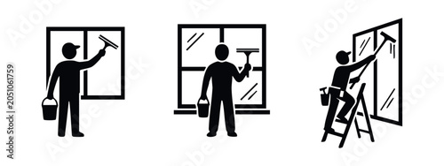 Vászonkép Window Cleaner Worker Icons Set