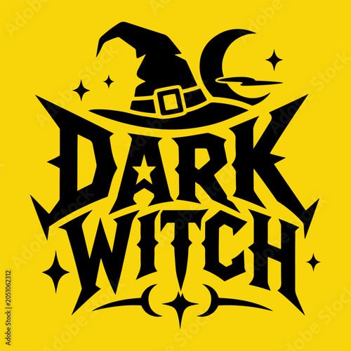 Fotografie Spooky Halloween Text Logo – Gothic Dark Witch Lettering Graphic with Magic Star