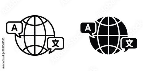 Photos Language icon in line design representing communication, translation, multilingu