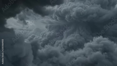 Dark Storm Cloud Rolling Background featuring heavy grey storm clouds roll and fold together in a moody sky filled