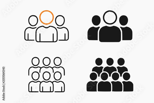 Business team and community icons set in line and silhouette style