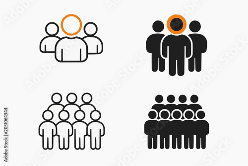 Business team and community icons set in line and silhouette style