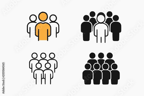 Business team and community icons set in line and silhouette style
