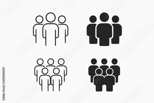 Business team and community icons set in line and silhouette style