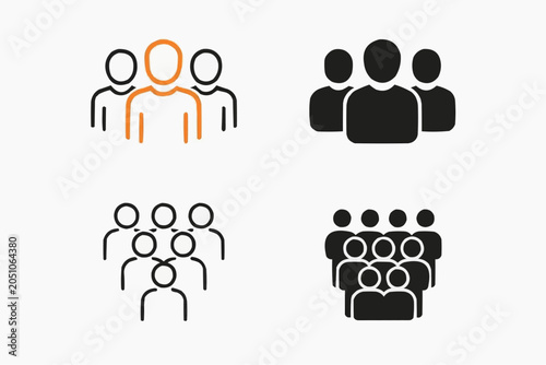 Business team and community icons set in line and silhouette style