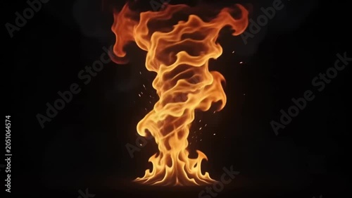 Rising Swirling Flame Overlay featuring twisting orange column of flame rises from darkness, curling upward like a fiery tornado