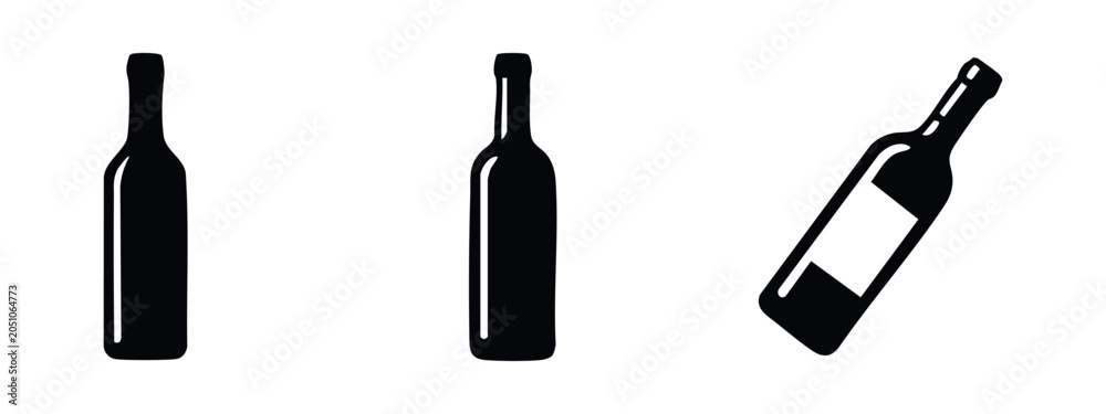 Fototapeta premium Wine Bottle Icons Set. Alcohol Beverage Vector Silhouettes.