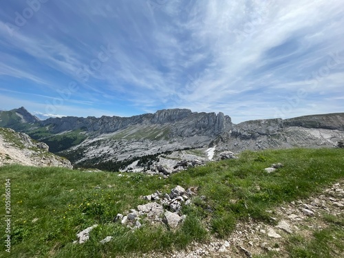 Randonnée dans le vercors avec fleur, montagne et lac de la grande moucherolle