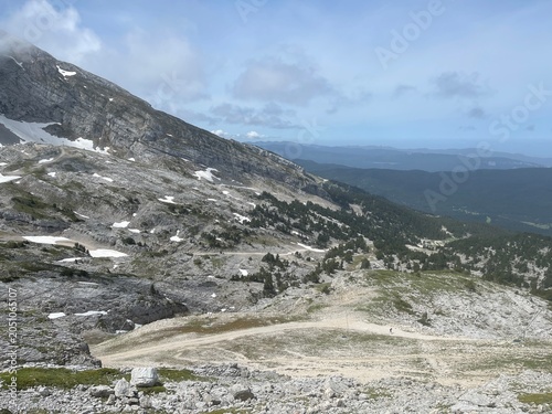 Randonnée dans le vercors avec fleur, montagne et lac de la grande moucherolle