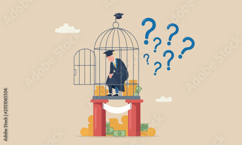 Foto Student loan on red pillars payback huge amount of money, expensive cost for edu