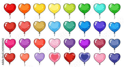 Fényképezés Colorful Heart Shaped Balloons Floating Together.