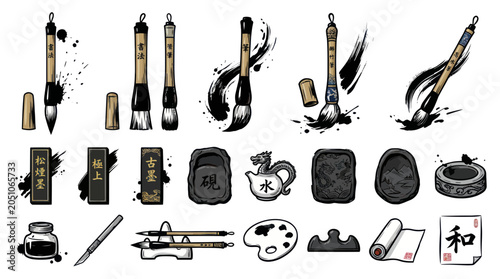 Canvastavla Chinese Calligraphy Tools: Brushes, Ink Sticks, Ink Stones, Water Dropper, Paper
