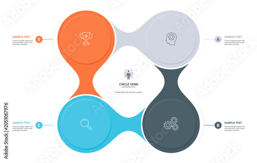 4 Step Venn Diagram Infographic Template Background with Circular Workflow Design for Business Strategy