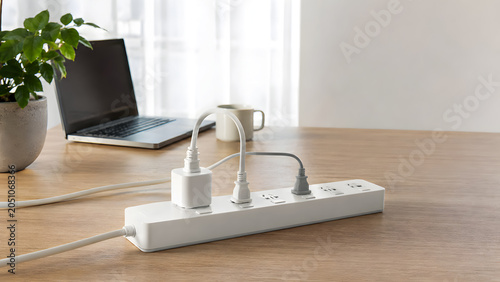 Power Strip with Laptop on Minimal Home Office Desk