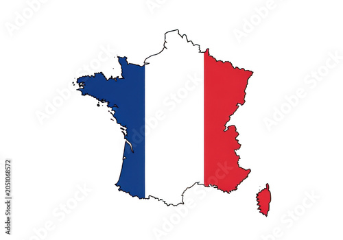 Map of france with national flag texture isolated on transparent background