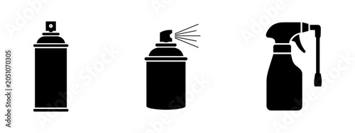 Cuadro en lienzo Set of three black silhouette spray bottle and aerosol can icons.