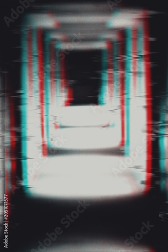 Haunted corridor with RGB shift glitch and CRT effect