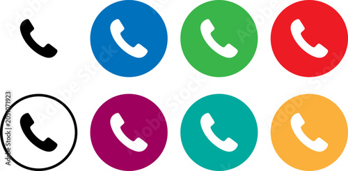 Schilderij op canvas Set of telephone handset icons in various colors isolated on white background