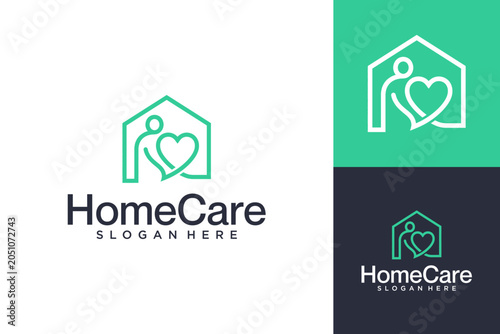 Foto Home Care Logo Template with Abstract House, Human Figure, and Heart Symbol for