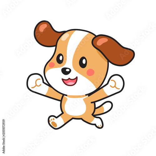 Cute Cartoon Dog Character Happy Jumping Puppy Vector