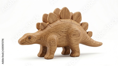 Wooden Toy Sauropod Dinosaur on White Background