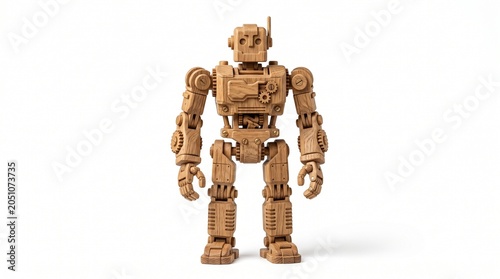 Wooden Robot Toy Isolated on White Background