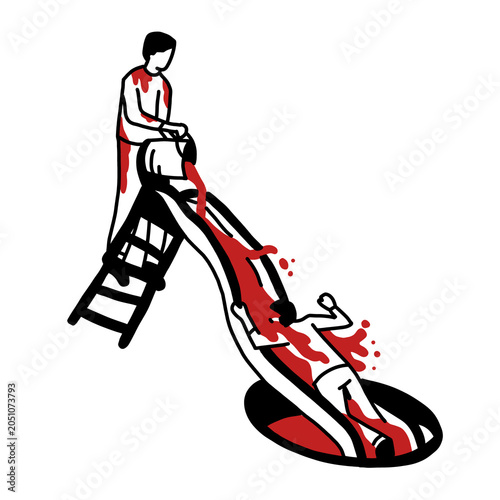 Bild auf Leinwand Grim Reaper pouring blood down a playground slide