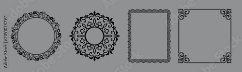 Set of decorative frames Elegant vector element for design in Eastern style, place for text. Floral black and gray frames. Lace illustration for invitations and greeting cards
