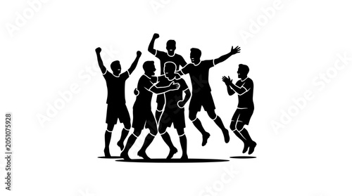 Silhouette illustration of joyful people celebrating together in a group.