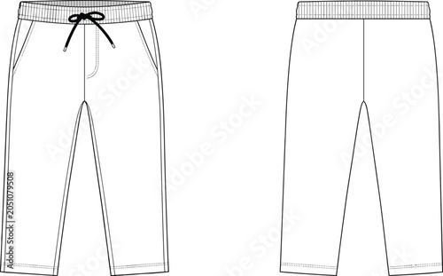 Vászonkép Technical of white sweatpants, front and back view, with elastic waistband and d