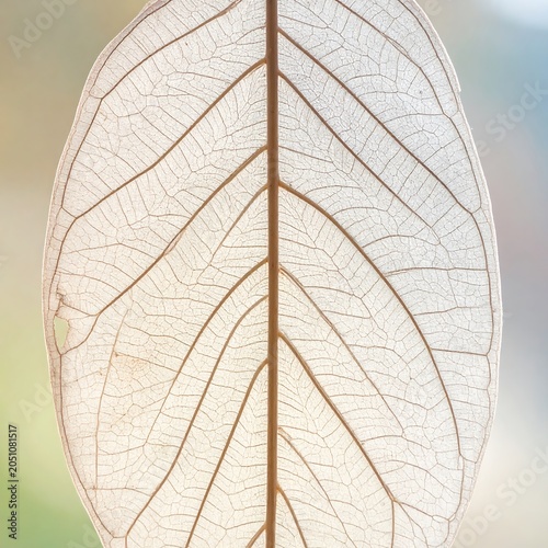 Transparent leaf with visible veins macro.
