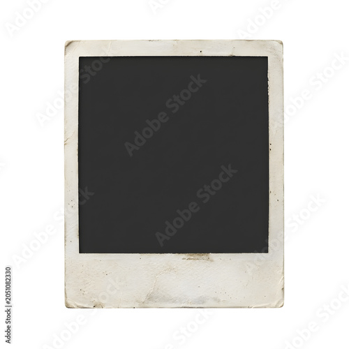 Vintage polaroid photo frame with black empty space for picture isolated on transparent background
