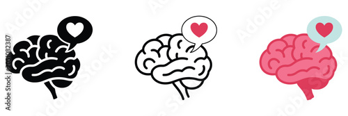 Foto Mental load balance brain icon with chat bubble and heart symbol representing sh