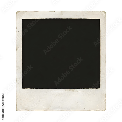 Vintage polaroid photo with black square in the center and white border isolated on transparent background