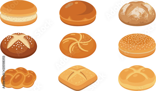 Photos Bakery bread rolls vector illustration collection featuring various types of fre