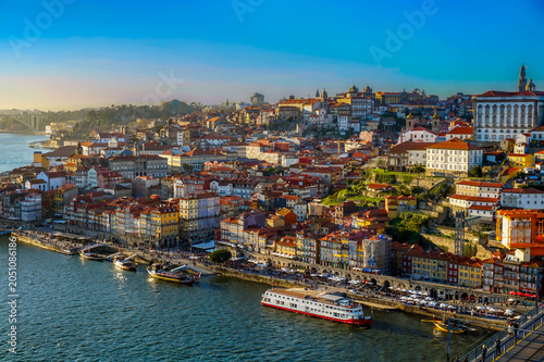 Porto Ribeira Cityscape and Douro River at Golden Hour